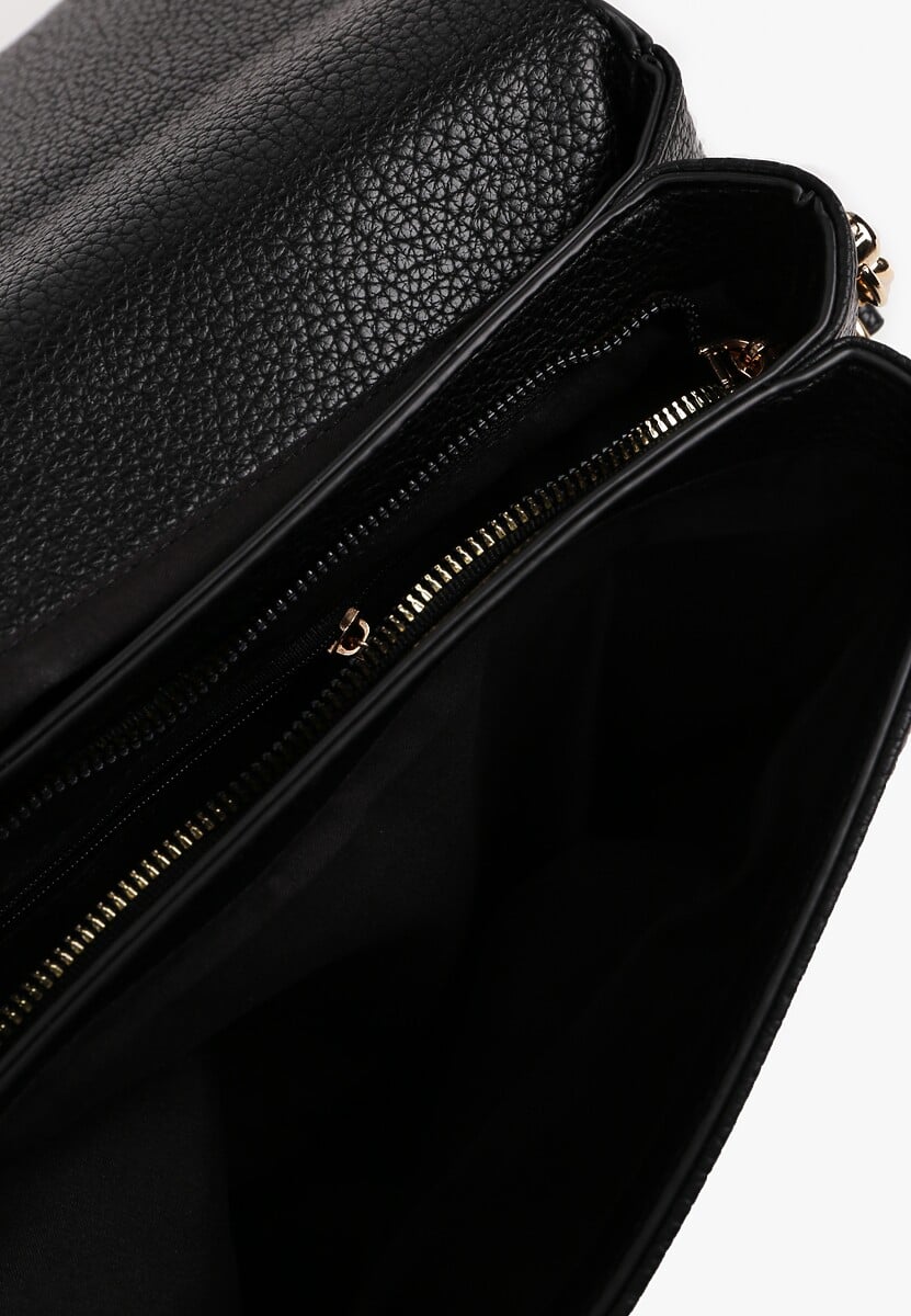 Czarna Torebka Prostokątna w Stylu Kopertówki z Ozdobnym Zapięciem Paskiem i Rączką Tintelith