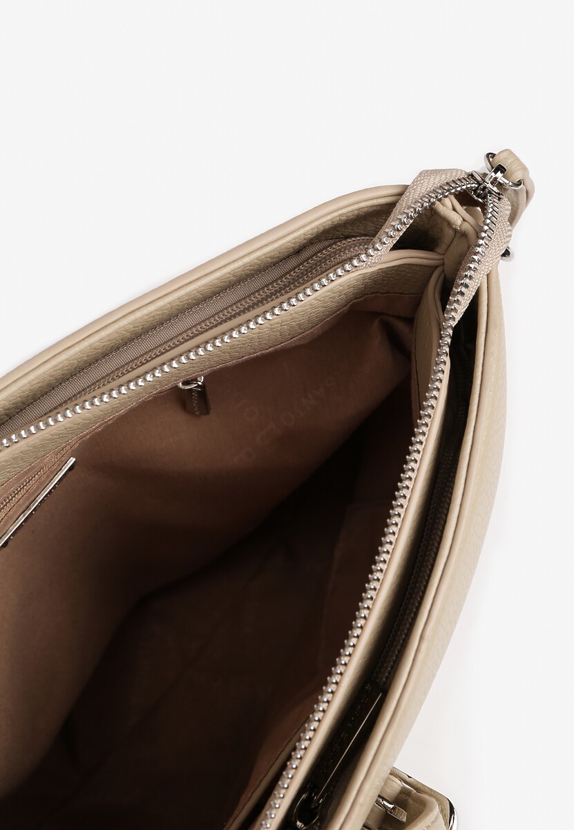 Beżowa Torebka na Ramię Ozdobiona Paskiem Tanaviana