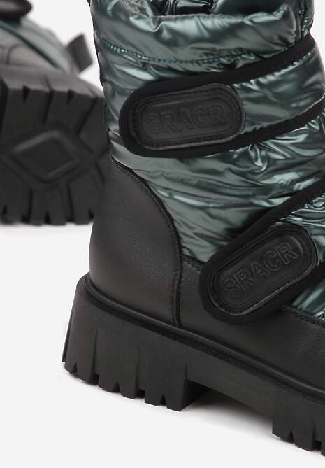 Ciemnozielone Śniegowce na Rzepy i Grubej Podeszwie Cashel