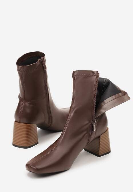 Brązowe Botki na Stożku Vices z Elastyczną Cholewką Giolaria
