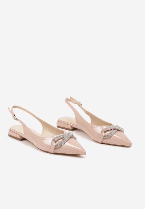 Beżowe Sandały na Płaskiej Podeszwie z Odkrytą Piętą i Kokardą z Cyrkonii Helfedi