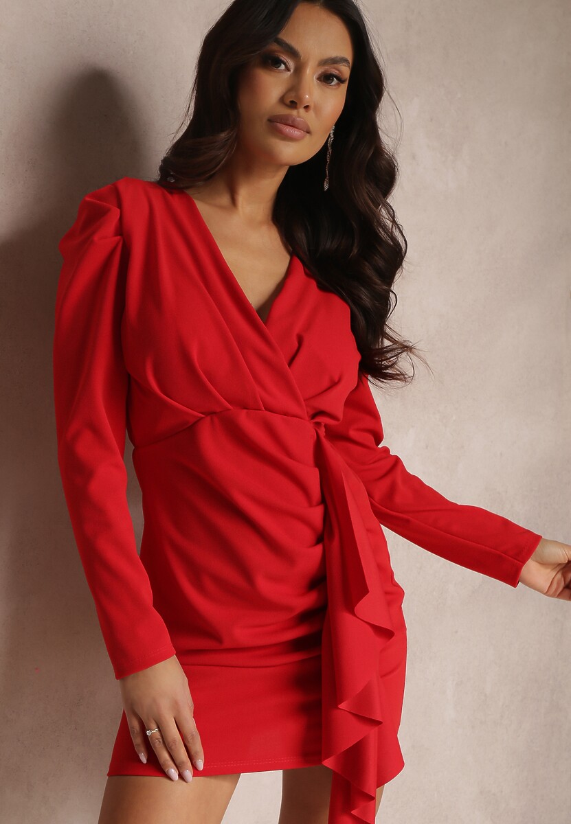 Czerwona Sukienka Kopertowa z Długim Rękawem Nosso