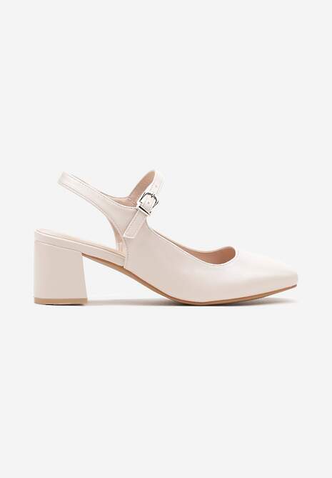 Jasnobeżowe Czółenka na Słupku Wykończone Kwadratowym Noskiem bez Pięty Tinadoria