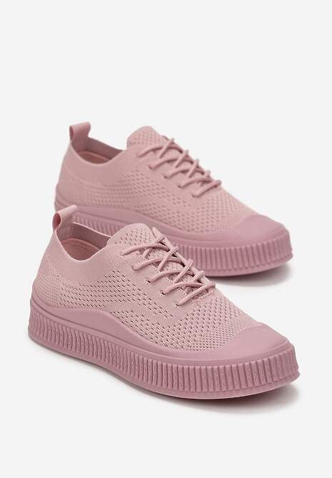 Różowe Trampki z Siateczkową Cholewką i Tłoczoną Podeszwą Lalnai