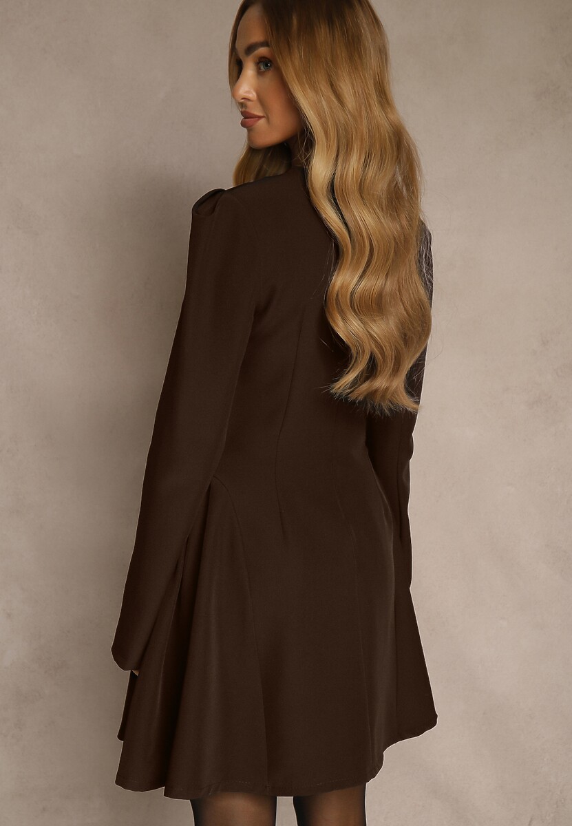 Brązowa Sukienka o Rozkloszowanym Kroju z Ozdobą z Boku Eleslia