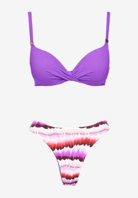 Fioletowe Bikini Majtki Figi Ozdobione Nadrukiem i Biustonosz Natinalia