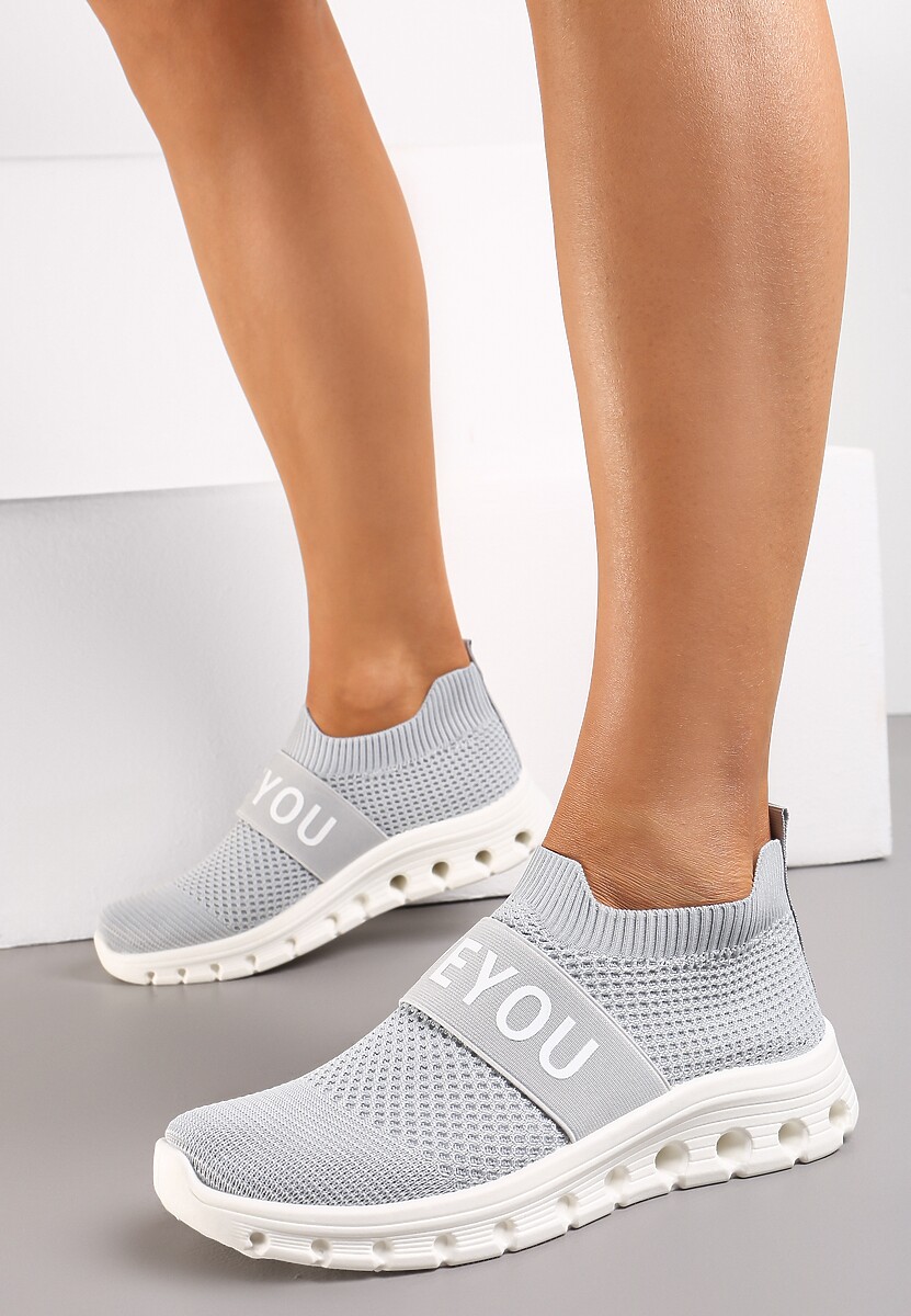 Szare Buty Sportowe z Napisem LOVE i Elastyczną Cholewką Alaissa