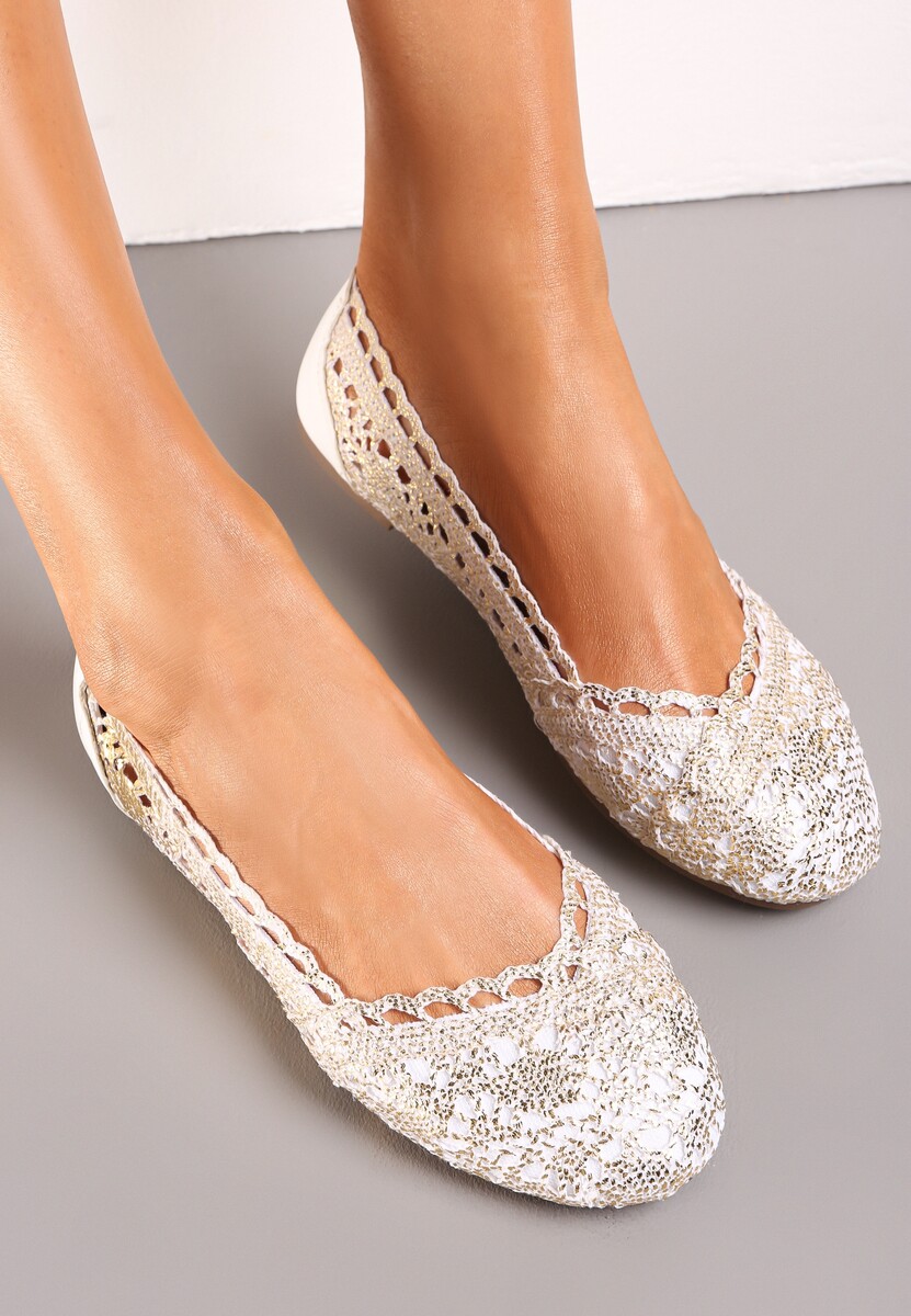 Złote Balerinki Koronkowe Sham