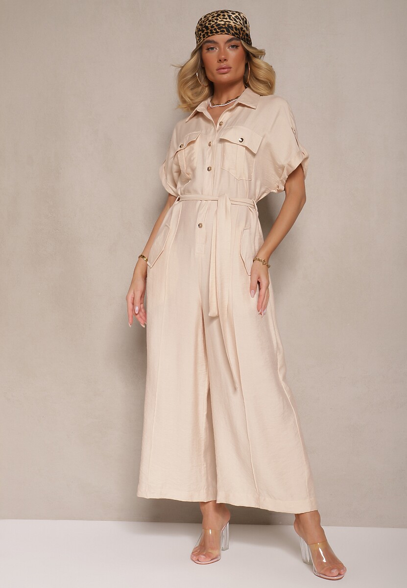 Czarny Kombinezon Ozdobiony Kieszeniami i Paskiem Wilsedi