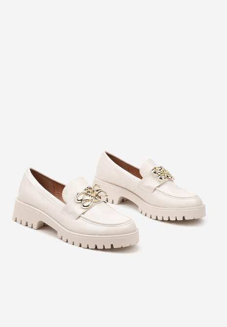 Beżowe Mokasyny na Niskiej Platformie z Metalowym Detalem Ahlerina
