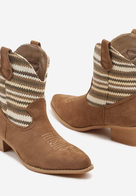 Beżowe Botki Typu Kowbojki na Niskim Obcasie Elearisha