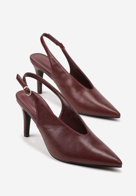 Bordowe Sandały Slingback na Obcasie Typu Szpilka Latira