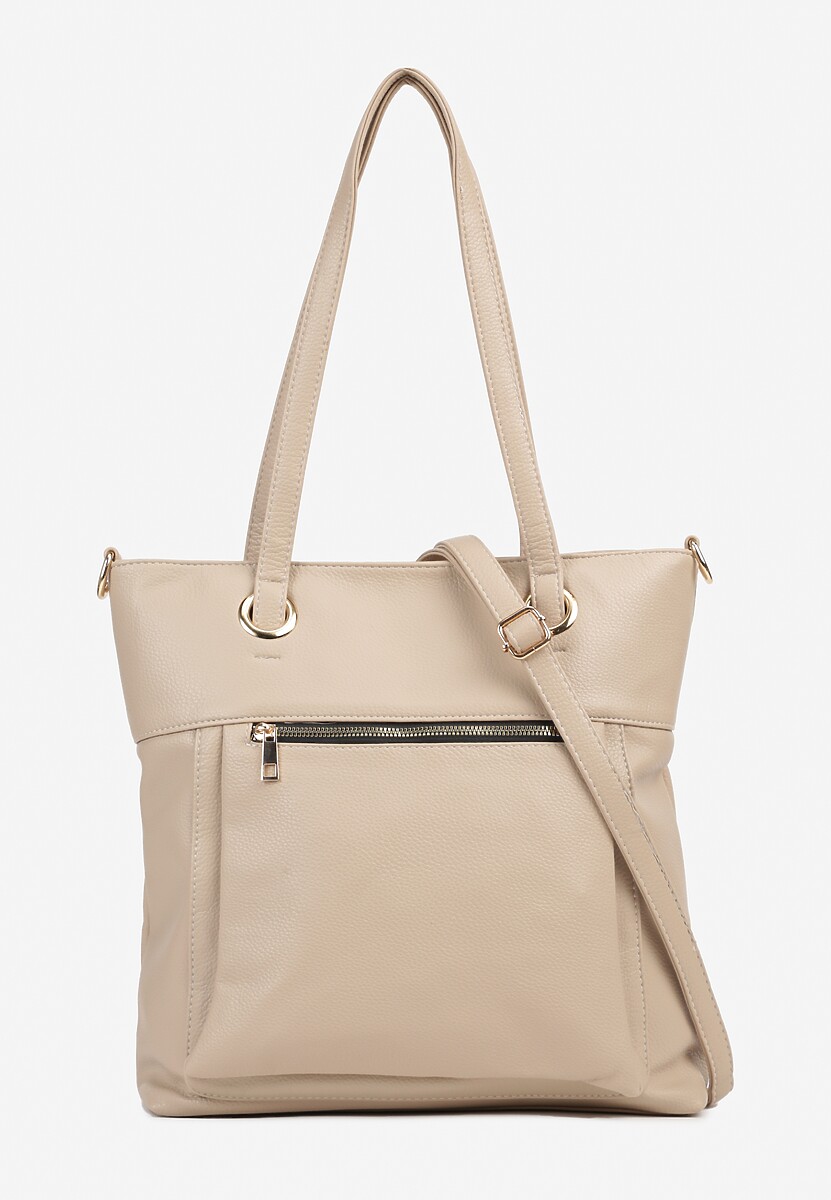 Ciemnobeżowa Torebka Shopperka Ozdobiona Suwakiem Nanamira