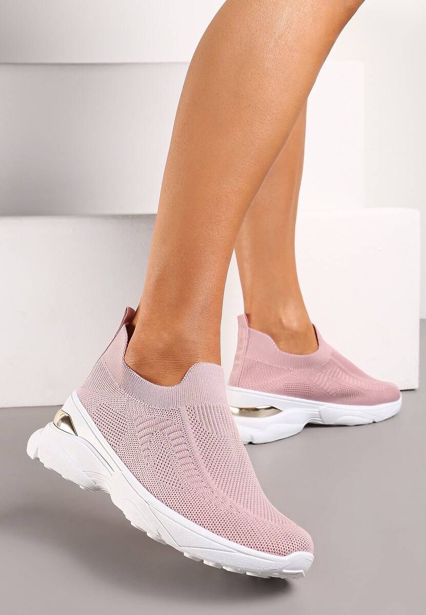 Różowe Wsuwane Buty Sportowe ze Skarpetkową Cholewką na Ozdobnej Podeszwie Wylla