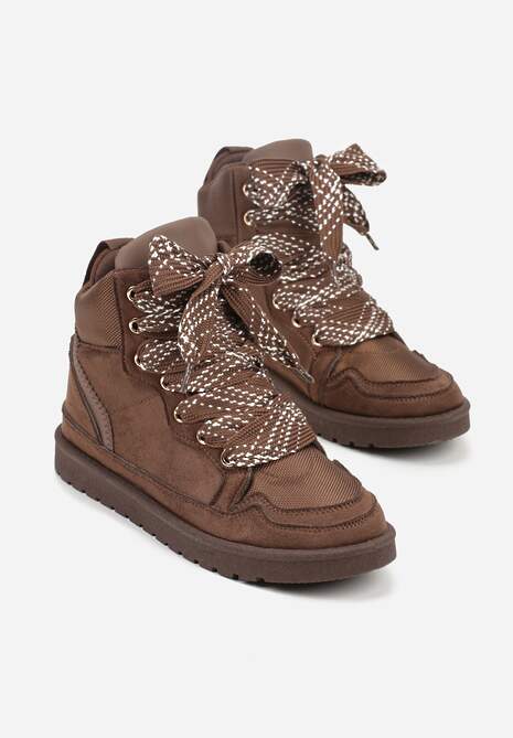 Brązowe Sneakersy Ozdobione Sznurówkami w Geometryczny Wzór Avoslia