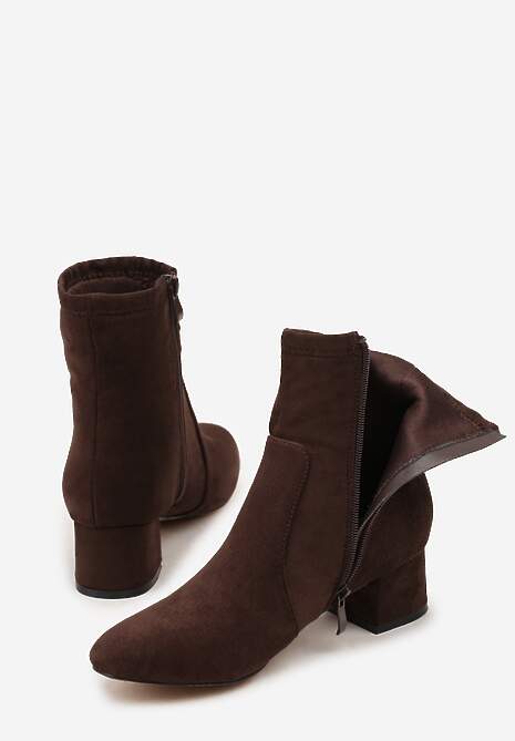 Ciemnobrązowe Botki Vices na Słupku Ozdobione Przeszyciem Ariske