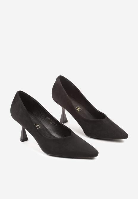 Czarne Czółenka Vices na Obcasie Typu Klepsydra ze Skórzaną Wkładką Dedvire