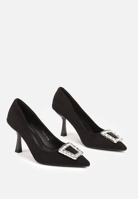 Czarne Szpilki Ozdobione Klamrą z Cyrkoniami Lalabria