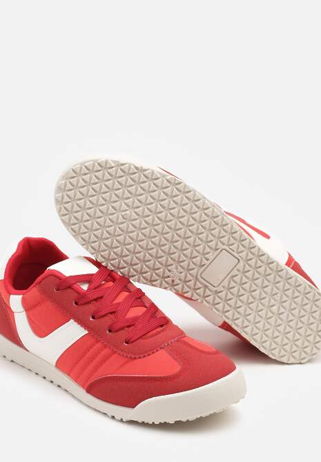 Czerwone Sneakersy Typu Tenisówki z Kontrastowymi Wstawkami Feladith