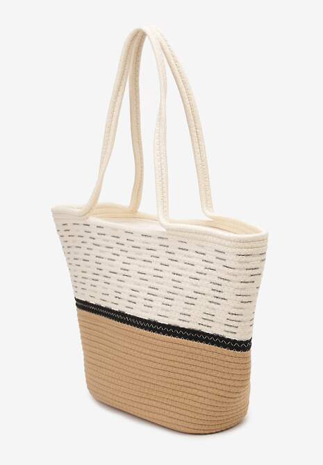 Beżowa Duża Torebka Tote z Plecionej Bawełny Fai