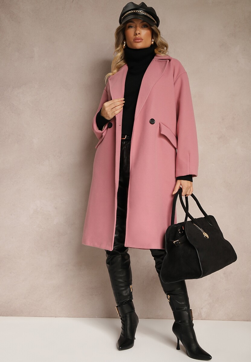 Ciemnobeżowy Płaszcz Dwurzędowy Długi Tadde