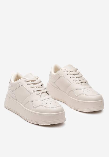 Beżowe Sneakersy z Cholewką przed Kostkę na Platformie Liciana