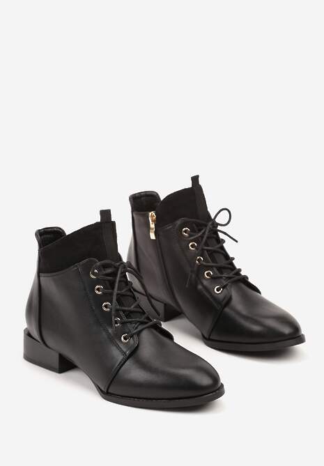 Czarne Botki Trzewiki Vices Ozdobione Przeszyciami Vamine