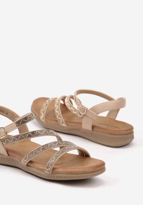 Beżowe Sandały z Cienkimi Paskami i Cyrkoniami Karilea