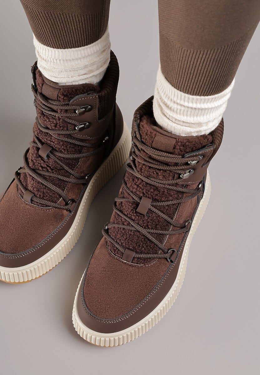 Brązowe Śniegowce Trapery Vices na Platformie z Tłoczeniem Gelarda