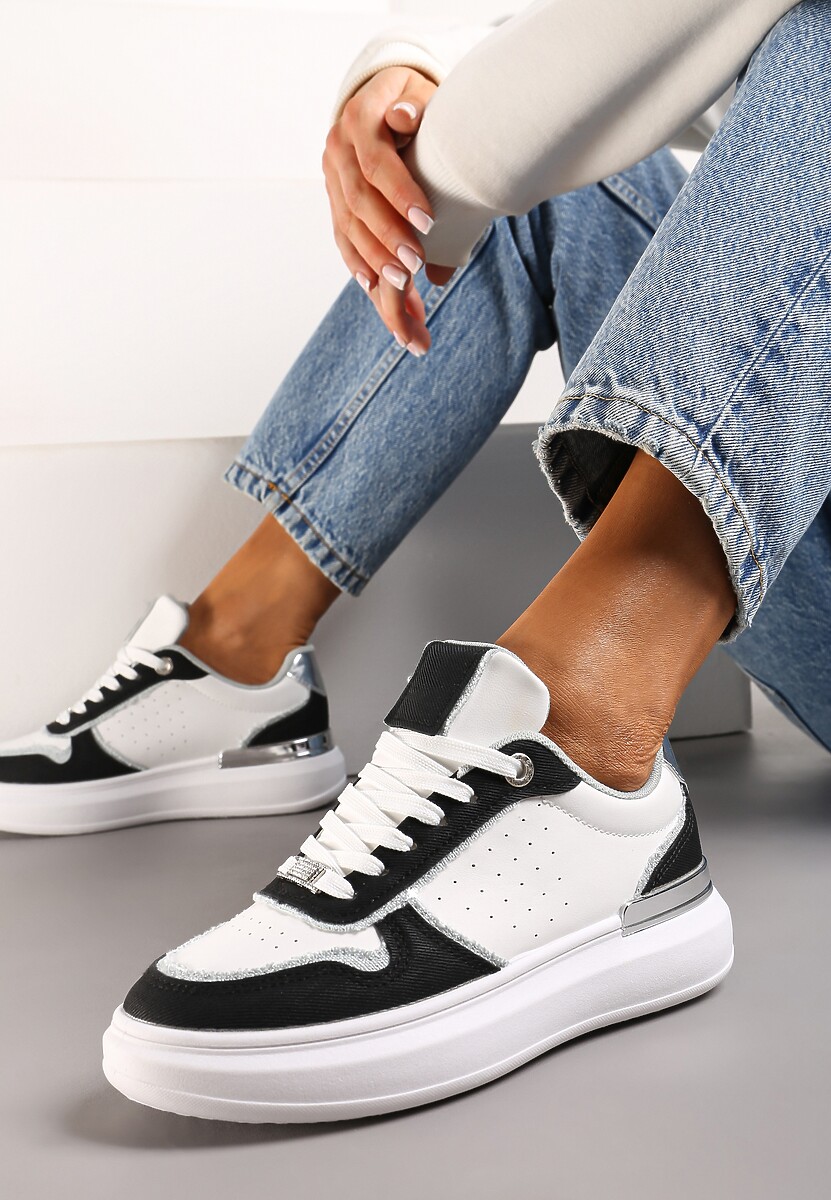 Białe Sneakersy Ozdobione Wstawkami z Materiału i Aplikacją z Cyrkonii Eephira