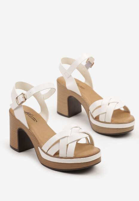 Białe Sandały na Słupku i Platformie z Ozdobnymi Paskami Lavirena