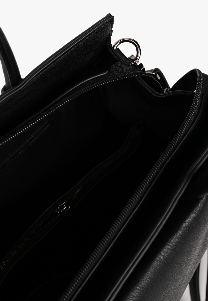 Czarna Torebka o Fasonie Dużego Kuferka z Klapką Florpio