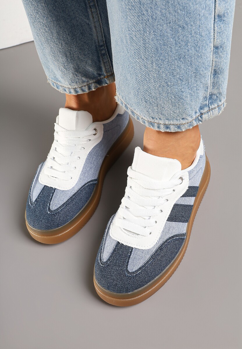 Niebiesko-Granatowe Sneakersy Tenisówki Ozdobione Paskami Falaviela