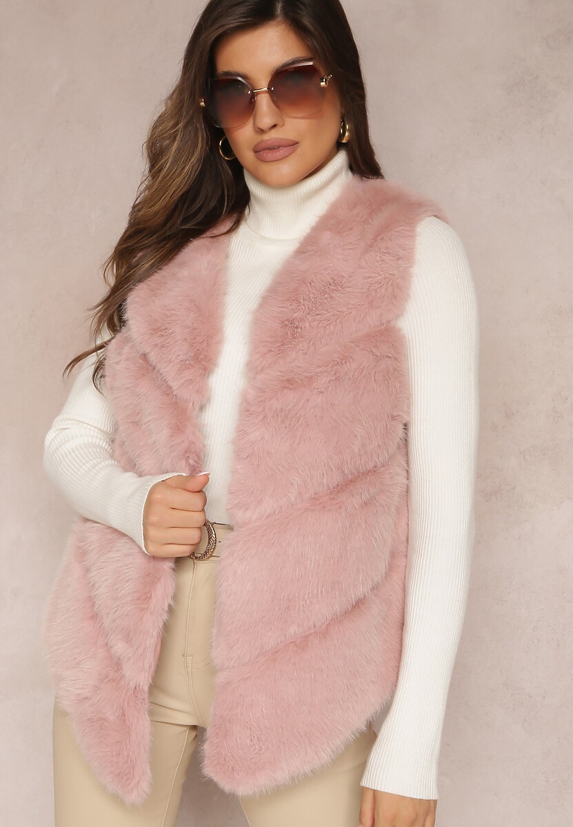 Jasnoniebieska Kamizelka z Futerkiem i Przeszyciami Iraau