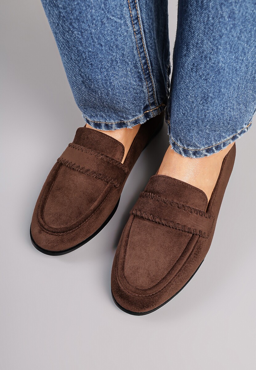 Brązowe Mokasyny Vices z Wkładką ze Skóry Naturalnej i Paskiem z Przeszyciami Fonarrie