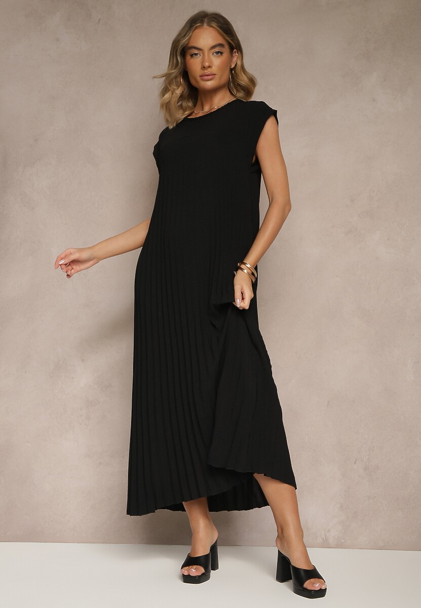 Beżowa Sukienka Ozdobiona Plisami Mavellea