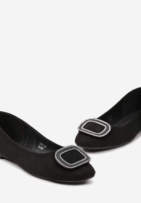 Czarne Balerinki z Metalową Wstawką na Przodzie Ozdobioną Cyrkoniami Alicutte