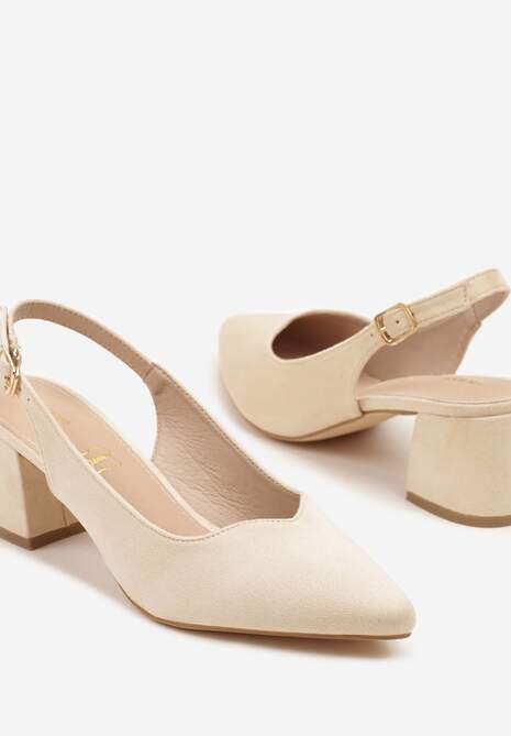 Beżowe Sandały Vices na Słupku Slingback ze Skórzaną Wkładką Ciaravien