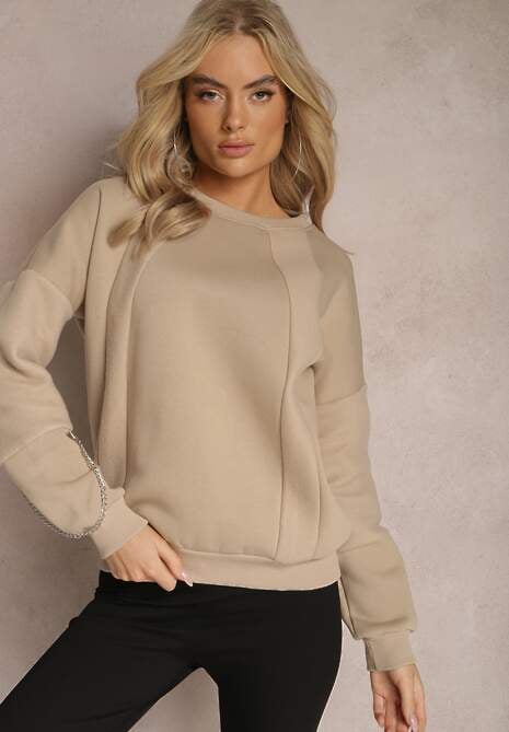 Beżowa Bawełniana Bluza z Łańcuszkiem Eleutia