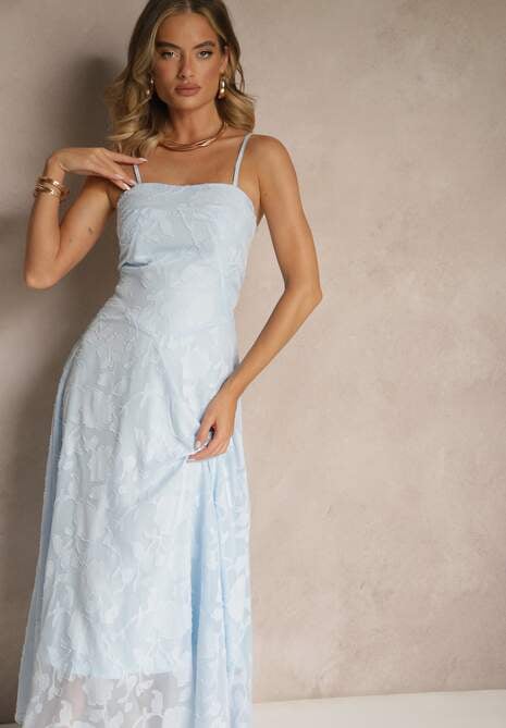 Jasnoniebieska Sukienka Vices o Rozkloszowanym Kroju z Gorsetowym Wiązaniem Fenalisa