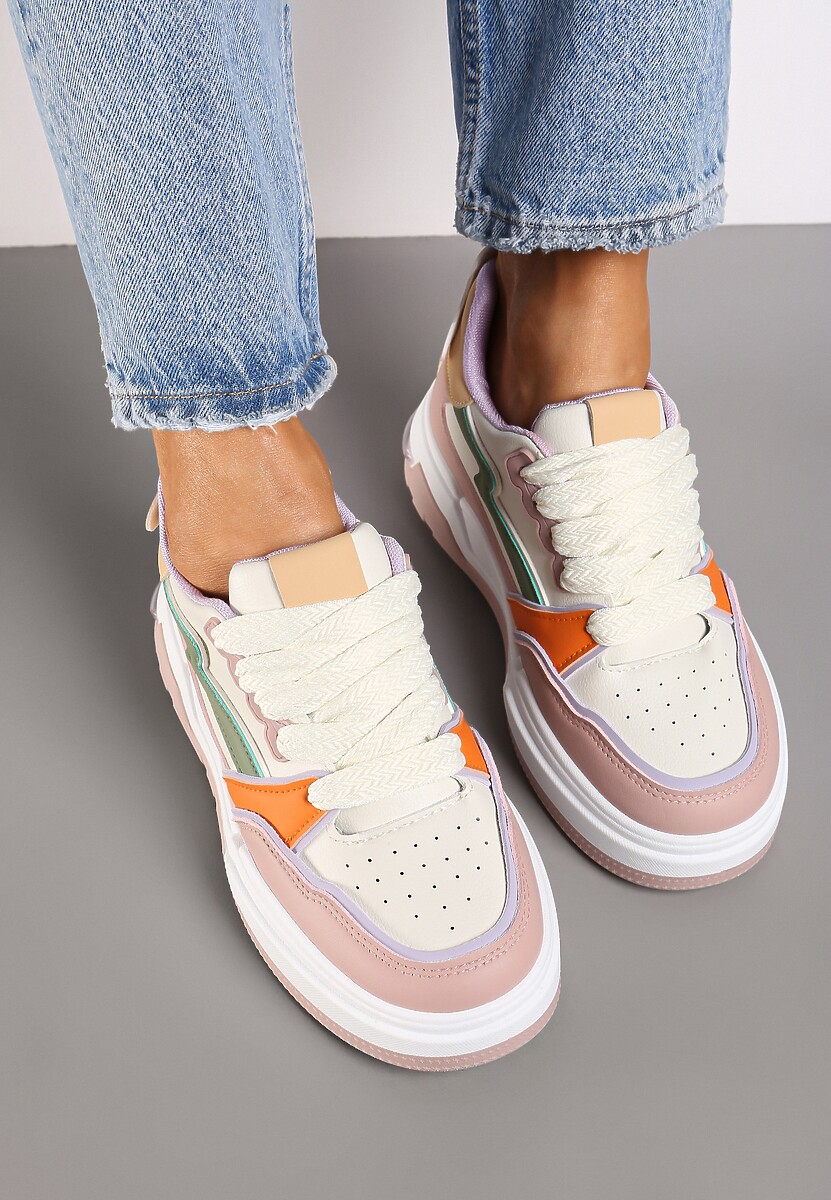 Różowe Sneakersy z Przeszyciami i Grubą Podeszwą Berinela