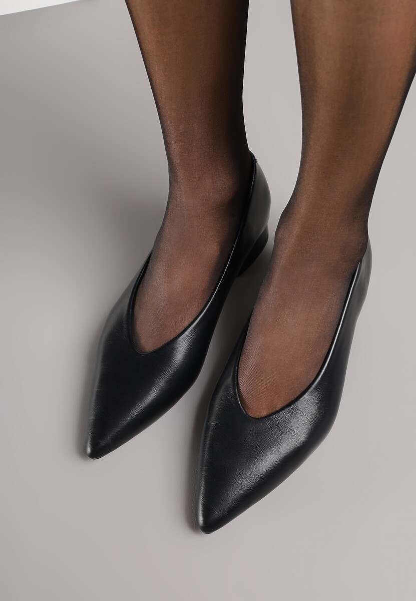 Czarne Czółenka Vices na Obcasie Typu Słupek ze Skórzaną Wkładką Rilomena