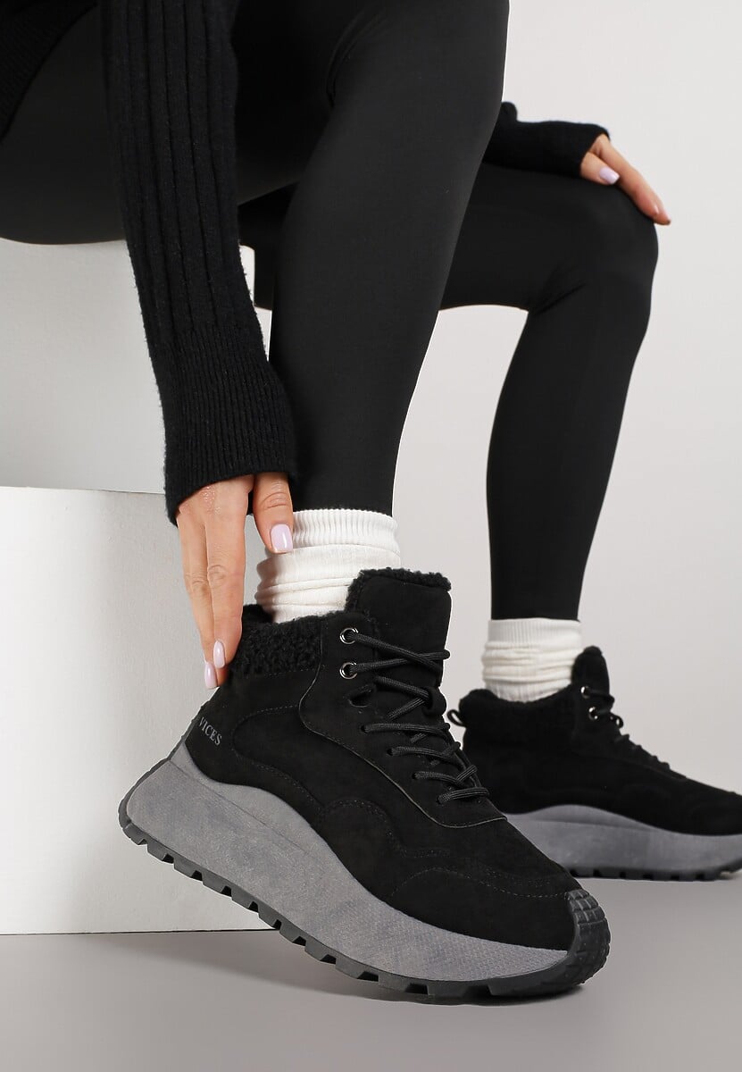 Brązowe Sneakersy Śniegowce Vices na Platformie Ozdobione Napisem i Futerkiem Lanite