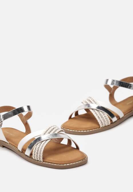 Srebrne Sandały ze Sprzączką Przy Kostce i Cyrkoniami Trasiga