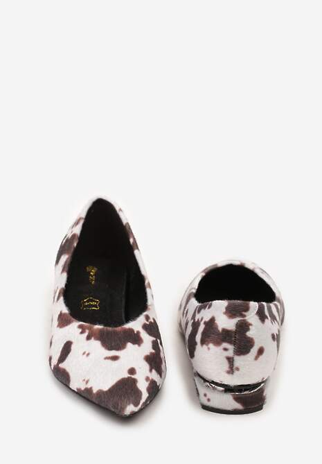 Brązowe Czółenka Balerinki Vices w Krowie Łaty z Noskiem w Szpic i Skórzaną Wkładką Falennea