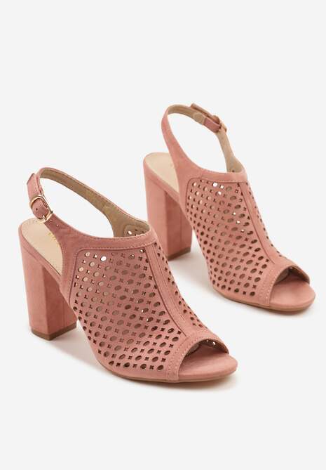 Różowe Sandały na Słupku z Ażurową Cholewką i  Skórzaną Wkładką Linalira