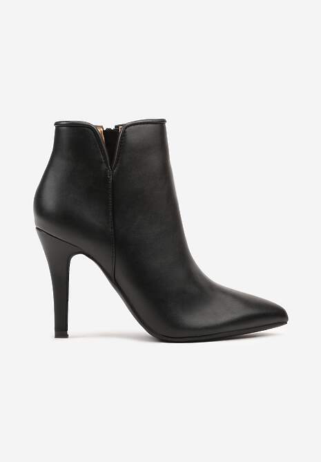 Czarne Botki Vices na Szpilce z Skóry Ekologicznej ze Szpiczastym Noskiem Yegene