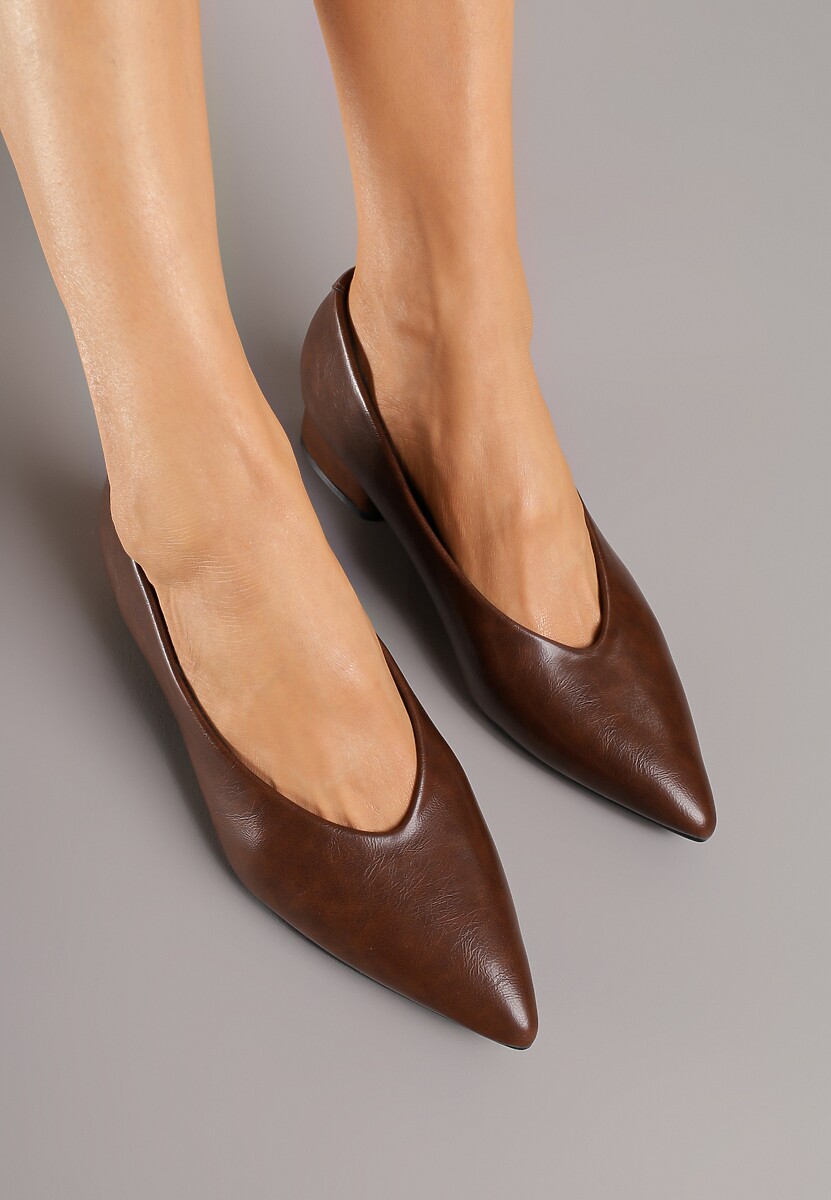 Brązowe Czółenka Vices na Obcasie Typu Słupek ze Skórzaną Wkładką Rilomena