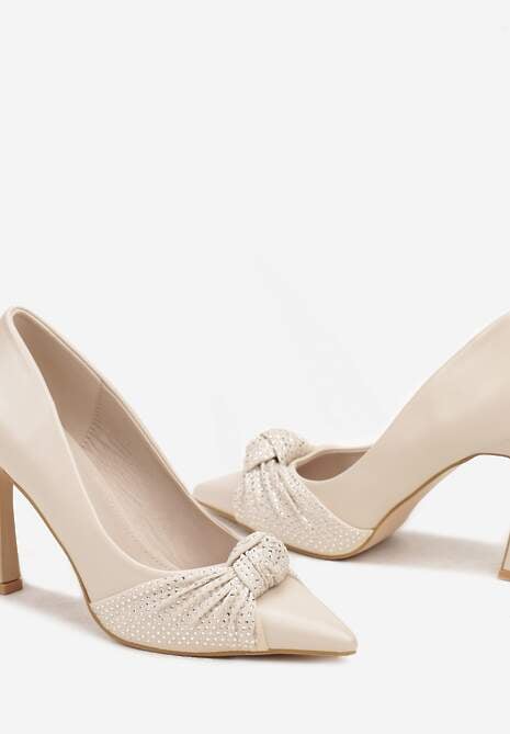 Beżowe Szpilki na Obcasie Typu Klepsydra z Cyrkoniowym Węzłem na Nosku Virimae