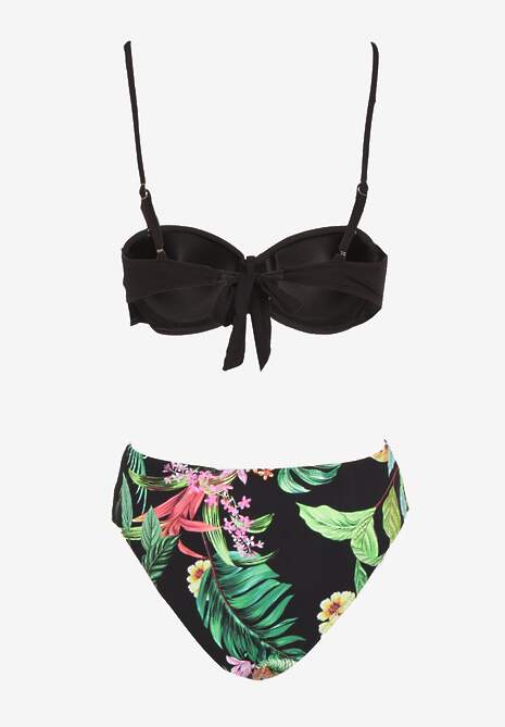 Czarno-Zielone Bikini Majtki Figi i Biustonosz z Metalicznymi Aplikacjami Natorea